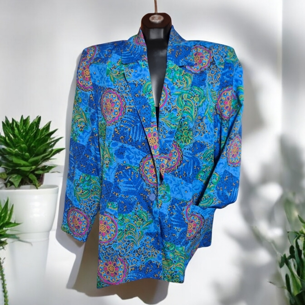 Vintage Marjorie Hamilton Geometric Patterned Lined Lightweight Blazer